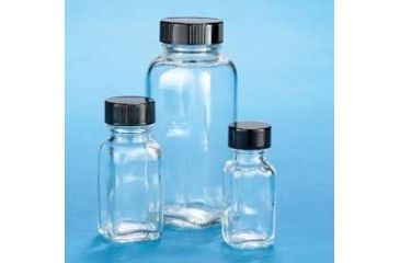 Image of VWR French Square Bottles, Clear, Wide Mouth VW5610433V26 Convenience Packs With Caps Attached