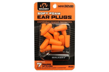 Image of Walkers Foam Ear Plug w/Black Aluminum Carry Canister, 32 dB NRR, 7-Pairs, Neon Orange, GWP-PLGCAN-OR