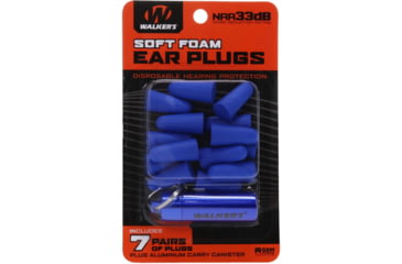 Image of Walkers Foam Ear Plug w/Orange Aluminum Carry Canister, 32 dB NRR, 7-Pairs, Blue, GWP-PLGCAN-YL
