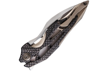 Image of We Knife Co Ltd Arrakis Framelock Folding Knife, 4.5in Closed, 3.5in Bohler M390 SS Blade, Champagne Titanium Handle With Carbon Fiber Inlay, Pocket Clip, Stonewash And Satin Blade, Champagne, 906CF-A