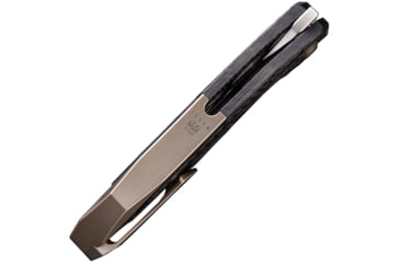 Image of We Knife Co Ltd Arrakis Framelock Folding Knife, 4.5in Closed, 3.5in Bohler M390 SS Blade, Champagne Titanium Handle With Carbon Fiber Inlay, Pocket Clip, Stonewash And Satin Blade, Champagne, 906CF-A