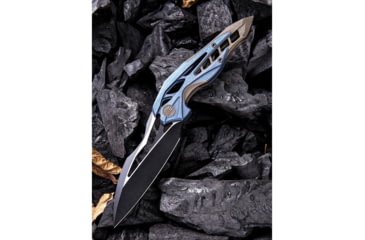Image of We Knife Co Ltd Arrakis Framelock Folding Knife, 4.5in Closed, 3.5in M390 SS Blade, Blue/Brown Stonewash Titanium Handle, Black Stonewash And Satin Blade, Black Nylon Case, 906B