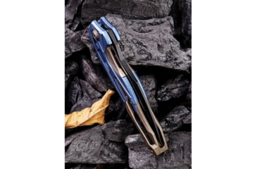 Image of We Knife Co Ltd Arrakis Framelock Folding Knife, 4.5in Closed, 3.5in M390 SS Blade, Blue/Brown Stonewash Titanium Handle, Black Stonewash And Satin Blade, Black Nylon Case, 906B