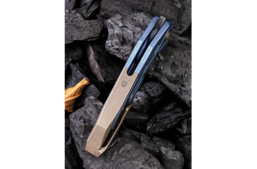 Image of We Knife Co Ltd Arrakis Framelock Folding Knife, 4.5in Closed, 3.5in M390 SS Blade, Blue/Brown Stonewash Titanium Handle, Black Stonewash And Satin Blade, Black Nylon Case, 906B