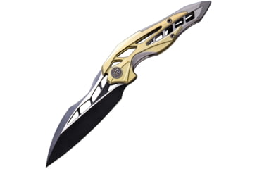 Image of We Knife Co Ltd Arrakis Framelock Folding Knife, 4.5in Closed, 3.5in M390 SS Blade, Gold And Silver Titanium Handle, Black Stonewash And Satin Blade, Black Nylon Zippered Case, Gold and silver, 906A