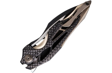 Image of We Knife Co Ltd Arrakis Framelock Folding Knife, 4.5in Closed, 3.5in M390 SS, Champagne Titanium Handle w/Carbon Fiber Inlay, Black Stonewash And Satin, Black Nylon Case, Champagne, 906CF-B