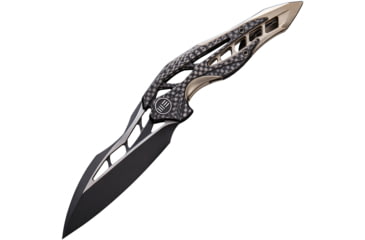 Image of We Knife Co Ltd Arrakis Framelock Folding Knife, 4.5in Closed, 3.5in M390 SS, Champagne Titanium Handle w/Carbon Fiber Inlay, Black Stonewash And Satin, Black Nylon Case, Champagne, 906CF-B