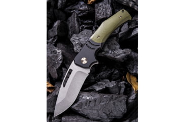 Image of We Knife Co Ltd JIXX Framelock Folding Knife, 4.5in Closed, 3.5in Stonewash M390 SS Blade, Black Stonewash Titanium Handle w/Green G10 Inlay, Black Nylon Zippered Case, Black/Green, 904A