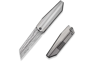 Image of We Knife Co Ltd Collinear Flipper Knife Polished Bead Blasted &amp; Satin Titanium Handle And Endcap 3.67inch Fafnir Damasteel Blade