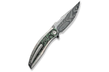 Image of We Knife Co Ltd Weknife Quinseris Flipper &amp; Thumb Stud Knife Crystalized Silver Titanium Handle With Jungle Wear Fat Carbon Fiber Inlay 3.96inch Fafnir Damasteel Blade We23093-ds1 - WE23093-DS1