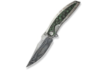 Image of We Knife Co Ltd Weknife Quinseris Flipper &amp; Thumb Stud Knife Crystalized Silver Titanium Handle With Jungle Wear Fat Carbon Fiber Inlay 3.96inch Fafnir Damasteel Blade We23093-ds1 - WE23093-DS1