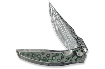 Image of We Knife Co Ltd Weknife Quinseris Flipper &amp; Thumb Stud Knife Crystalized Silver Titanium Handle With Jungle Wear Fat Carbon Fiber Inlay 3.96inch Fafnir Damasteel Blade We23093-ds1 - WE23093-DS1