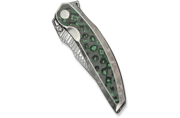 Image of We Knife Co Ltd Weknife Quinseris Flipper &amp; Thumb Stud Knife Crystalized Silver Titanium Handle With Jungle Wear Fat Carbon Fiber Inlay 3.96inch Fafnir Damasteel Blade We23093-ds1 - WE23093-DS1
