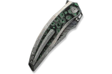 Image of We Knife Co Ltd Weknife Quinseris Flipper &amp; Thumb Stud Knife Crystalized Silver Titanium Handle With Jungle Wear Fat Carbon Fiber Inlay 3.96inch Fafnir Damasteel Blade We23093-ds1 - WE23093-DS1