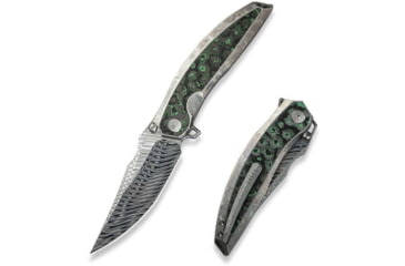 Image of We Knife Co Ltd Weknife Quinseris Flipper &amp; Thumb Stud Knife Crystalized Silver Titanium Handle With Jungle Wear Fat Carbon Fiber Inlay 3.96inch Fafnir Damasteel Blade We23093-ds1 - WE23093-DS1