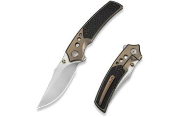 Image of We Knife Co Ltd Skynix Flipper &amp; Thumb Stud Knife Champagne Titanium Handle With Twill Carbon Fiber Inlay
