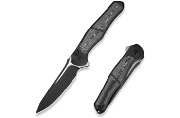 Image of We Knife Co Ltd Weknife 702xi Flipper &amp; Button Lock Knife Black Titanium Integral Handle With Aluminum Foil Carbon Fiber Inlay - WE07B-2