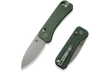 Image of We Knife Co Ltd Banter 2 Folding Knife 2.87 in, CPM S35VN Steel, Gray Stonewash Drop Point Blade, Canvas Micarta Green Handle, WE23075-3
