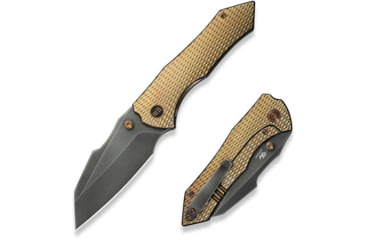 Image of We Knife Co Ltd Weknife High-fin Xl Thumb Stud Knife Diamond Patterned Golden Polished Titanium Handle 3.48inch Polished Gray Cpm 20cv Blade We24010-3 - WE24010-3
