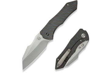 Image of We Knife Co Ltd Weknife High-fin Xl Thumb Stud Knife Diamond &amp; Tiger Stripe Patterned Flamed Titanium Handle 3.48inch Polished Bead Blasted Cpm 20cv Blade We24010-4 - WE24010-4