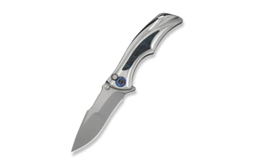 Image of WEKNIFE Tighe Down Flipper &amp; Thumb Stud &amp; Button Lock Knife Gray Titanium Integral Handle With Black &amp; Blue Carbon Fiber Inlay