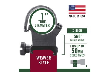 Image of Weaver Rings Detachable Top Mount Rings, 1in, Extended X-High Matte Black 48449