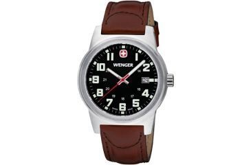 Image of Wenger Classic Field Watch Mens Black Dial w/ Brown Leather Strap 72800