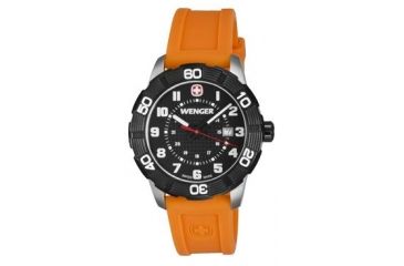 Image of Wenger Mens Roadster Sport Watch w/ Black Dial, Black PVD Bezel, Orange Rubber Strap 851.106