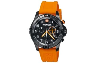 Image of Wenger Mens Squadron Chrono Swiss Watch w/ Black &amp; Orange Dial/Silicone Strap set and special edition Ranger grip swiss army Knife &amp; laptop case 60758