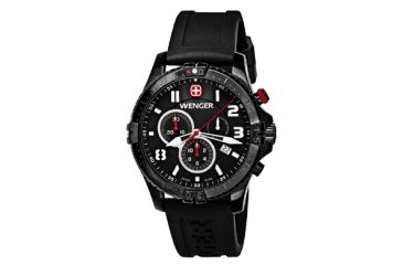 Image of Wenger Mens Squadron Chrono Swiss Watch w/ PVD case/black dial/white numerals/black strap 77053