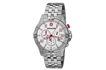 Image of Wenger Mens Squadron Chrono Swiss Watch w/ white dial, bracelet 77059