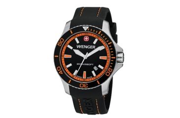 Image of Wenger Sea Force Black &amp; Orange Dial Black &amp; Orange Bezel Black Silicone Strap 641102