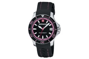 Image of Wenger Sea Force Black &amp; Pink Dial &amp; Pink Bezel Black Silicone Strap 621103