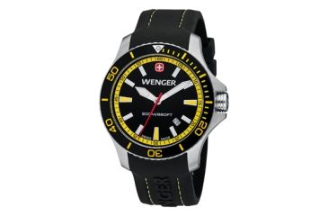 Image of Wenger Sea Force Black &amp; Yellow Dial Black &amp; Yellow Bezel Black Silicone Strap 641101