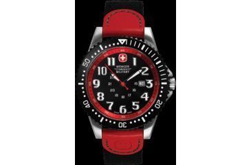 Image of Wenger Swiss Military Mens Challenger Watch - Black Dial, Red Accents with Nylon Strap 79960