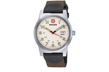 Image of Wenger Swiss Military Classic Field Watch - Mens Large Black Dial w/ Brown Leather Strap 72803