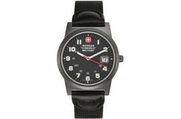 Image of Wenger Classic Field Watch Mens Gun Metal Black Dial w/ Blk Nyl Strap 72815