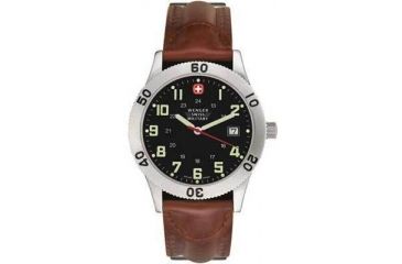 Image of Wenger Swiss Military Grenadier Watch Men's And Ladies' Stainless Steel Water Resistant Watches, Swiss Military Grenadier Wenger Grenadier Men Black Dial w/ Brown Strap