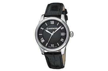Image of Wenger Terragraph Silver Dial Black Leather Strap 521104