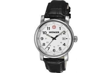 Image of Wenger Urban Classic Silver Sunray Textured Dial, Black Leather Strap 1041.102