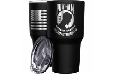 Image of Wethepeopleholsters.Com POW MIA You are not forgotten + American Flag Stainless Steel Tumbler, 20 oz, Black, TUM02-0078BLACK