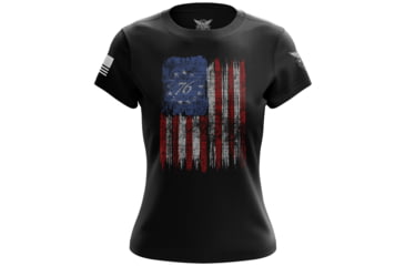 Image of Wethepeopleholsters.Com Tattered 76 Flag Womens Short Sleeve Shirt, tattered-76-flag-womens-short-sleeve-shirt