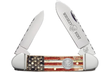 Image of Whiskey Bent Knives Canoe Filework Folding Knife, Clip Point &amp; Spey Blades, 440 Steel Blade, 4.125in Closed Length, Acrylic Handle, Patriot, WB17F-18