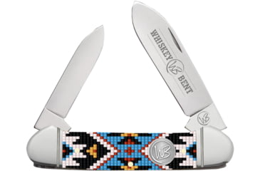 Image of Whiskey Bent Knives Canoe Folding Knife, Spear &amp; Pen Blades, 440 Steel Blade, 3.63in Closed Length, Acrylic Handle, Sky Bead, WB12-06