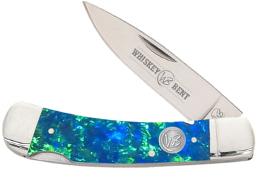 Image of Whiskey Bent Knives Lock Blade Folding Knife, Single Clip Point, 440 Steel Blade, 3.75in Closed Length, Acrylic Handle, Blue Green Opal, WB13-01