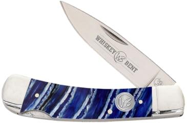 Image of Whiskey Bent Knives Lock Blade Folding Knife, Single Clip Point, 440 Steel Blade, 3.75in Closed Length, Acrylic Handle, Blue Mammoth, WB13-03