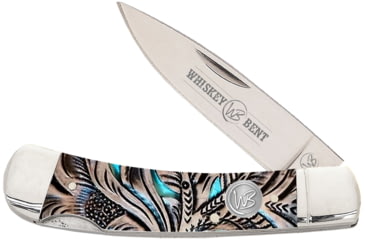 Image of Whiskey Bent Knives Lock Blade Folding Knife, Single Clip Point, 440 Steel Blade, 3.75in Closed Length, Acrylic Handle, Floral Turquoise, WB13-05