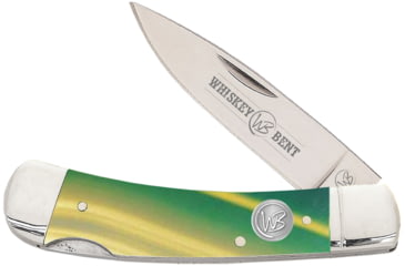 Image of Whiskey Bent Knives Lock Blade Folding Knife, Single Clip Point, 440 Steel Blade, 3.75in Closed Length, Acrylic Handle, Green Gold Opal, WB13-02
