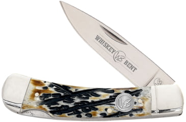 Image of Whiskey Bent Knives Lock Blade Folding Knife, Single Clip Point, 440 Steel Blade, 3.75in Closed Length, Natural Bone Handle, Carved Burnt Bone, WB23-04