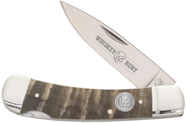 Image of Whiskey Bent Knives Lock Blade Folding Knife, Single Clip Point, 440 Steel Blade, 3.75in Closed Length, Natural Bone Handle, Ram Horn, WB33-03